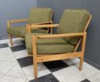 60 jaren set fauteuils MADEN IN POLEN originele groene stof, Huis en Inrichting, Fauteuils, Ophalen, Hout, Gebruikt, Minder dan 75 cm