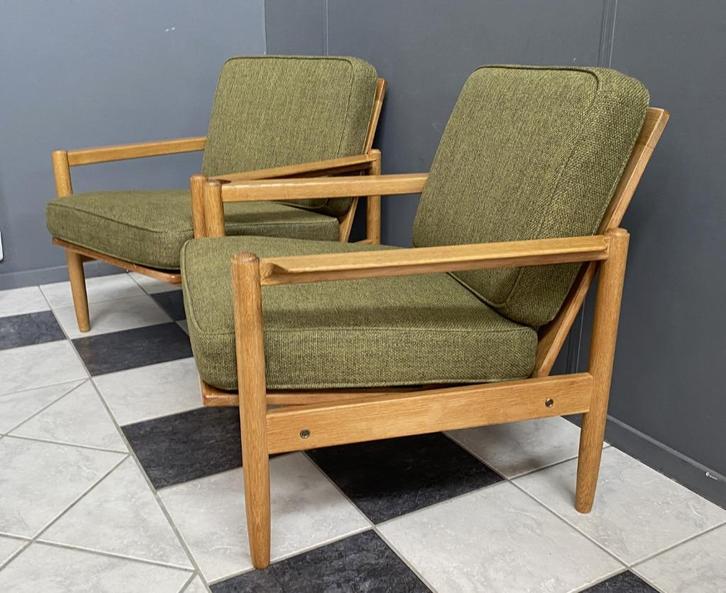60 jaren set fauteuils MADEN IN POLEN originele groene stof, Huis en Inrichting, Fauteuils, Gebruikt, Hout, Stof, 50 tot 75 cm