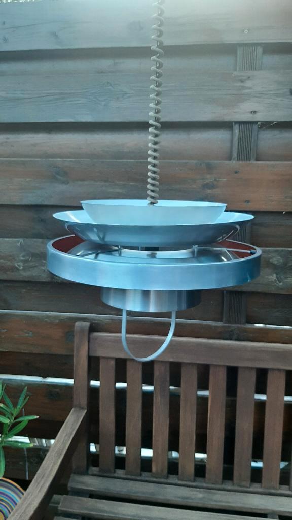 Leuke vintage / retro aluminium hanglamp, Huis en Inrichting, Lampen | Hanglampen, Gebruikt, Minder dan 50 cm, Metaal, Ophalen of Verzenden