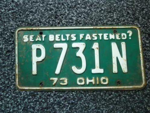 Kentekenplaat licenseplate Ohio 1973 Seatbelts Fastened USA, Verzenden, Gebruikt, Auto's