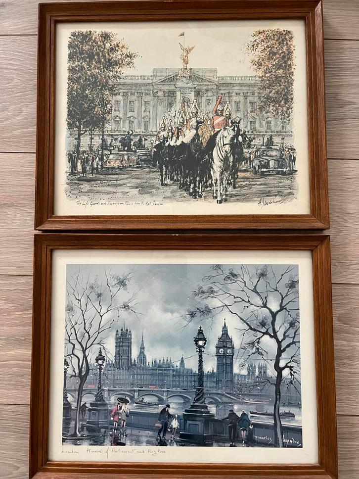 Twee ingelijste prenten van Londen, Antiek en Kunst, Kunst | Tekeningen en Foto's, Ophalen