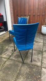 Eetkamerstoelen 8stuks leer en rvs, Ophalen, Gebruikt, Jaren 90, Blauw