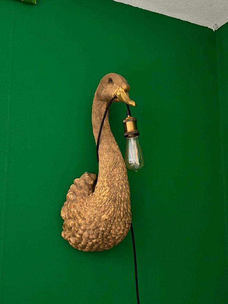 Zwanen lamp goudkleurig Loods 5, Huis en Inrichting, Lampen | Wandlampen, Zo goed als nieuw, Ophalen