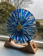 Blauw cirkel glasplaat glasfusing hout staander, Ophalen of Verzenden, Nieuw