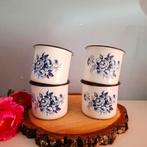 Emaille bekers, wit met blauwe bloemen, Ophalen of Verzenden