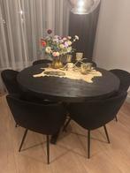 Zwarte ronde eettafel met 6 stoelen, Antiek en Kunst, Ophalen of Verzenden