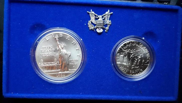 Verenigde Staten, setje Dollar (zilver) + Half Dollar 1986, Postzegels en Munten, Munten | Amerika, Setje, Noord-Amerika, Ophalen of Verzenden