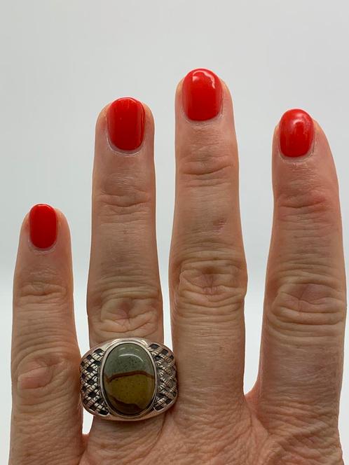 X449 Prachtige zilveren ring aparte steen maat 18,75, Sieraden, Tassen en Uiterlijk, Ringen, Dame, 18 tot 19, Zilver, Zilver, Ophalen of Verzenden