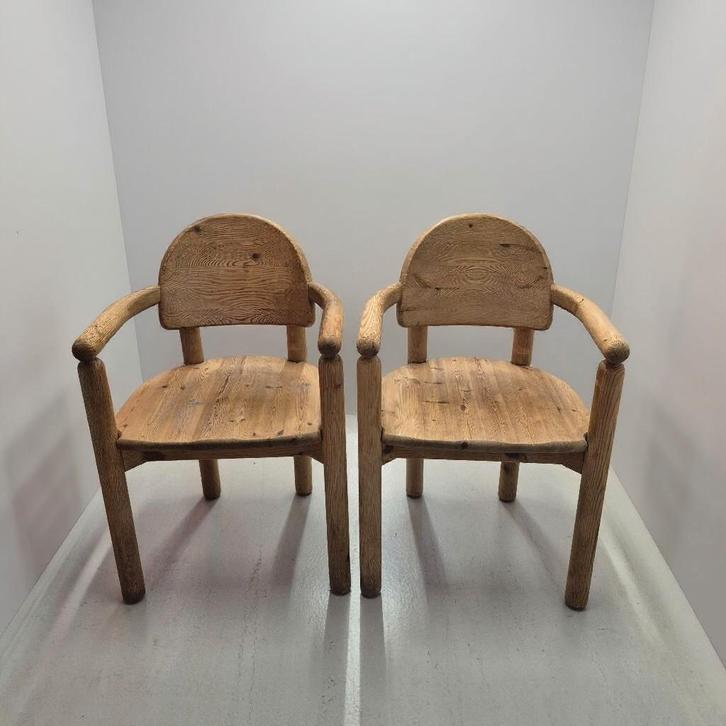 Set  ( 2) Rainer Daumiller stoelen met Leuning vintage, Huis en Inrichting, Stoelen, Gebruikt, Twee, Bruin, Ophalen of Verzenden