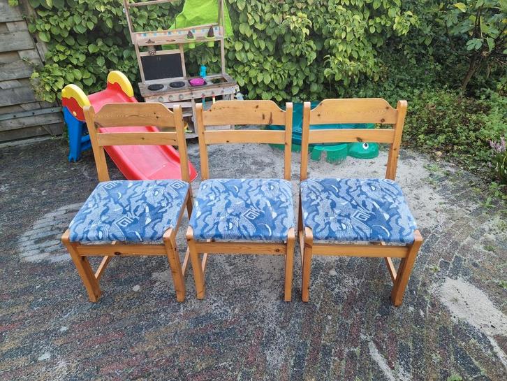 Vintage grenen eetkamer stoelen 3, Huis en Inrichting, Stoelen, Gebruikt, Bruin, Ophalen