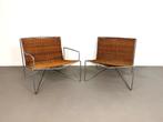 zeldzame set lounge stoelen met riet met stalen frame 1960, Huis en Inrichting, Ophalen, Gebruikt, 75 tot 100 cm, 50 tot 75 cm