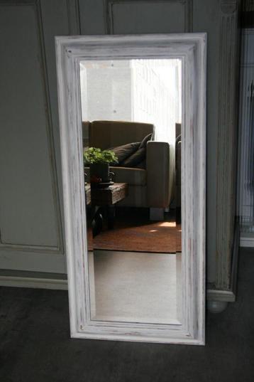 844 Langwerpige houten spiegel 42.5 x 92.5 Facet geslepen beschikbaar voor biedingen
