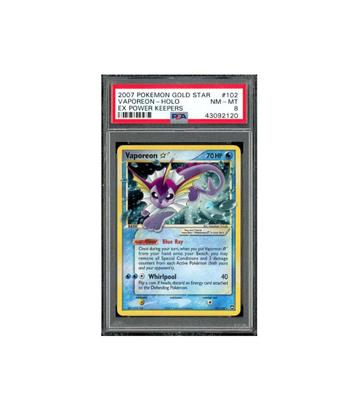 Pokemon Vaporeon Gold Star EX Power Keepers Holo #102 PSA 8 beschikbaar voor biedingen