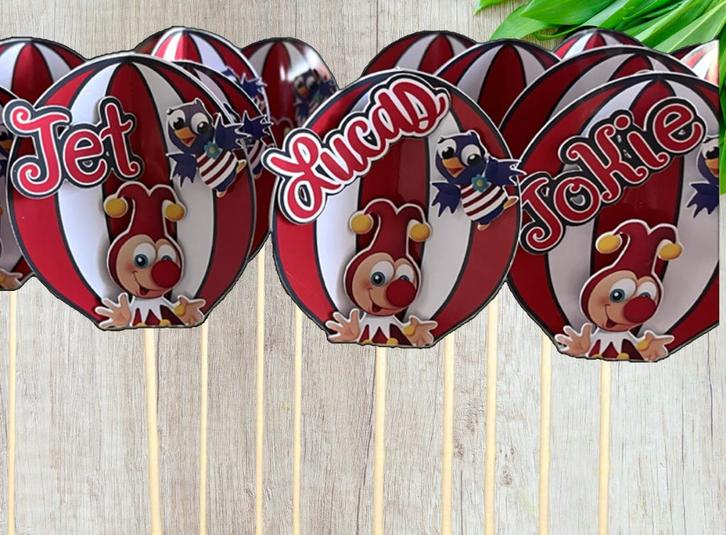 Traktatie prikkers Jokie & Jet - Gepersonaliseerd -, Hobby en Vrije tijd, Feestartikelen, Nieuw, Feestartikel, Verjaardag, Ophalen of Verzenden