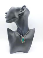 Zilveren ketting met groene steen in art deco hanger 44,5 cm, Sieraden, Tassen en Uiterlijk, Kettinghangers, Gebruikt, Overige voorstellingen