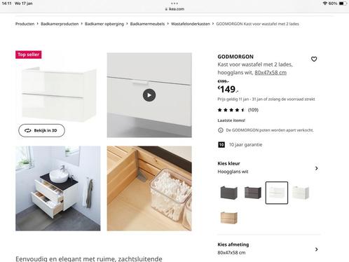 NIEUW IN DOOS! 2 x Wastafel-ladekast - glanzend wit, Huis en Inrichting, Badkamer | Badkamermeubels, Nieuw, Minder dan 100 cm