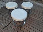 krukken set van 3 krukjes krukken wit creme skyleer chroom, Ophalen, Gebruikt, IJzer