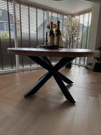 Eettafel set. Tafel met 6 velvet stoelen (okergoud), Ophalen, 100 tot 150 cm, Rond, Zo goed als nieuw