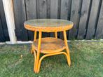 Ronde Rotan tafel met glasplaat - 56cm doorsnede, Overige materialen, Gebruikt, Rond, 55 tot 75 cm