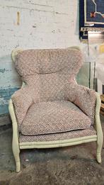 Webbing bamboo fauteuil met geweven stoffen dikke kussens, Ophalen, Gebruikt, 75 tot 100 cm, 75 tot 100 cm
