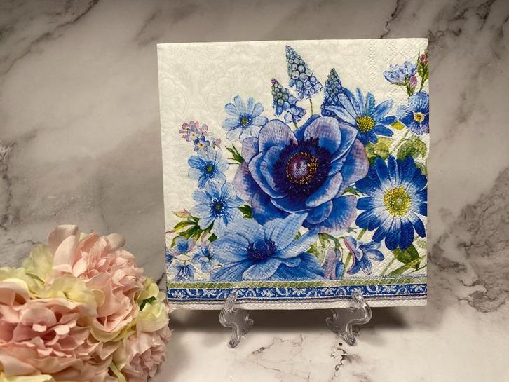 Knutsel servet Delfts blauw divers bloemen decoupage 502, Hobby en Vrije tijd, Knutselen, Nieuw, Materiaal, Ophalen of Verzenden