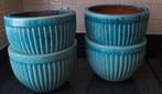 Set 4x Luxe Geglazuurde Stenen Bloempotten, Tuin en Terras, Ophalen, Rond, Zo goed als nieuw, Aardewerk