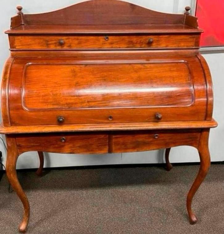 Antiek bureau /mahonie trommel- of Cilinderbureau 1860, Antiek en Kunst, Antiek | Meubels | Kasten, Ophalen