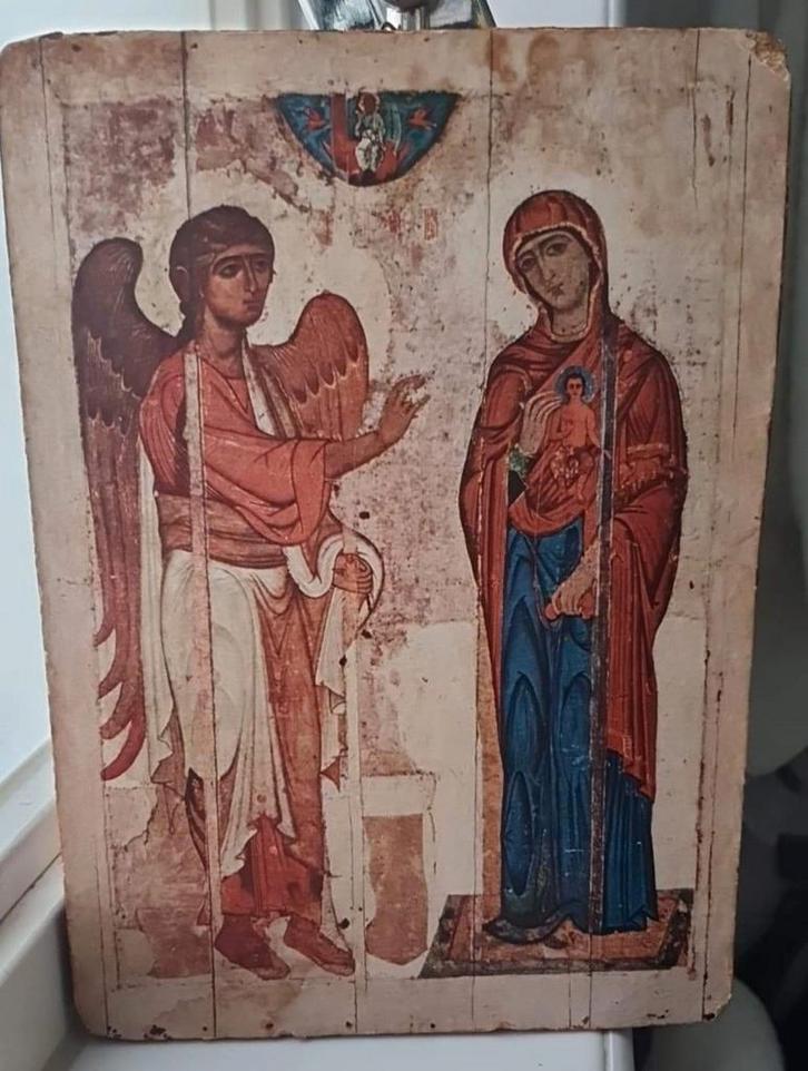 Geërfd. Grote ICOON - verschijning van sint Gabriël en Maria, Antiek en Kunst, Antiek | Religie, Ophalen of Verzenden