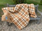 Vintage 100% wollen deken groot 225 x 240 cm bruin oranje, Huis en Inrichting, Ophalen of Verzenden, Gebruikt