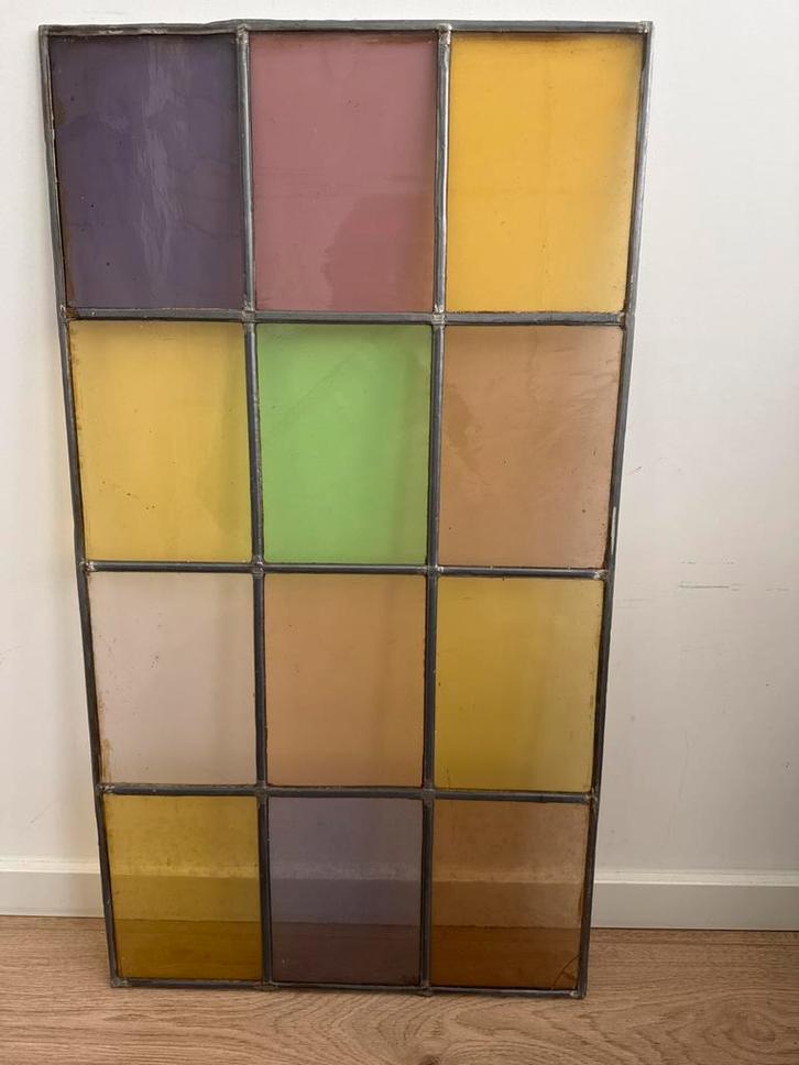 Authentiek Glas in Lood Raam 42x76cm, Antiek en Kunst, Antiek | Glas en Kristal, Ophalen of Verzenden