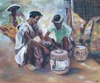 Indonesisch gouache op papier gesigneerd, Antiek en Kunst, Kunst | Schilderijen | Klassiek, Ophalen of Verzenden