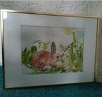 KUIT,MOUISSI,Konijn,natuur,glas,lijst,bos,dier,gras,LarenNH, Antiek en Kunst, Ophalen of Verzenden