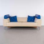 1x Leolux Howlo 3-zits/220cm Bank Blauw/Wit – Leer, Huis en Inrichting, Banken | Bankstellen, Niet ingevuld, Gebruikt, Niet ingevuld