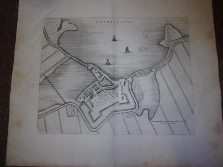 Zwartsluis 'Swartesluys' Plattegrond Joan Blaeu 1649, Antiek en Kunst, Kunst | Etsen en Gravures, Ophalen of Verzenden