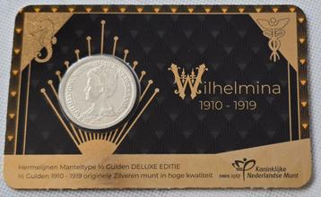 Zilveren ½ Gulden Wilhelmina 1919 in Deluxe coincard beschikbaar voor biedingen