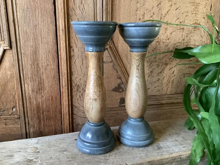 NIEUW PTMD kaarsen kandelaars hout met marmer, Huis en Inrichting, Woonaccessoires | Kandelaars en Kaarsen, Nieuw, Ophalen of Verzenden