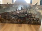 Metalen schilderij 3D, stoomtrein 1,50x0,70m., Ophalen of Verzenden, Zo goed als nieuw