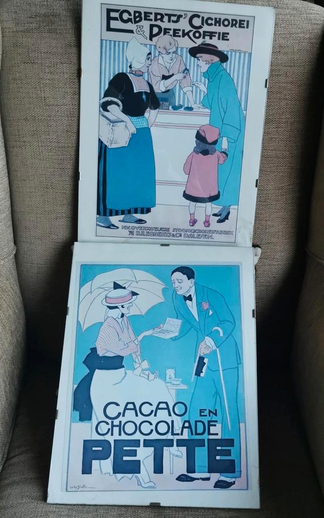 2x Willy Sluiter antieke reclame affiche schilderij vintage, Antiek en Kunst, Kunst | Overige Kunst, Ophalen of Verzenden