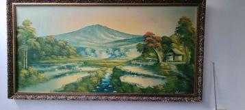 Gesigneerd Schilderij - Landschap met Berg beschikbaar voor biedingen