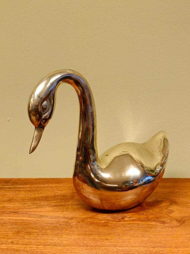 Vintage Messing Zwaan Vogel XL Beeld, Antiek en Kunst, Kunst | Designobjecten, Ophalen of Verzenden