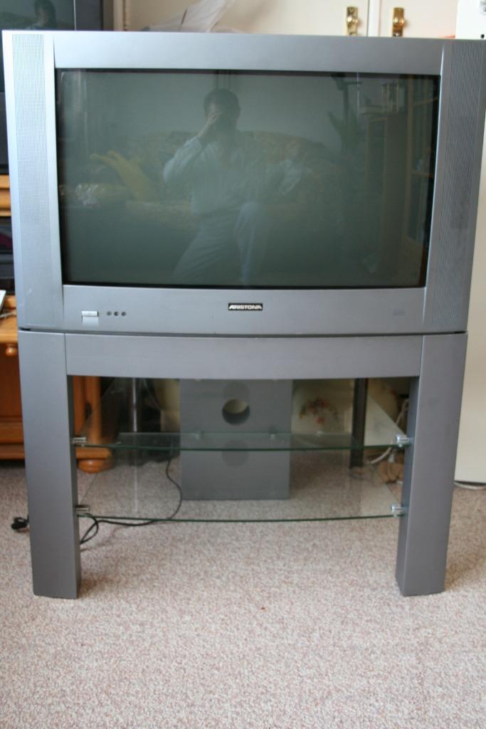 Grijze ARSTONA tv diagonaal met bijpassend tv-meubel, Audio, Tv en Foto, Vintage Televisies, Refurbished, 80 tot 100 cm, Aristona