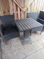 Prachtige bistro set donkergrijs wicker, Ophalen, Gebruikt, Kunststof, 2 zitplaatsen
