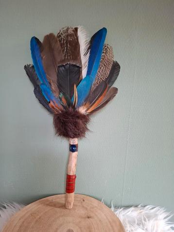 Smudge Veren Waaier, feather fan, sjamanisme, talking stick beschikbaar voor biedingen