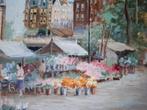 Schilderij van de Amsterdamse  bloemenmarkt, Antiek en Kunst, Ophalen