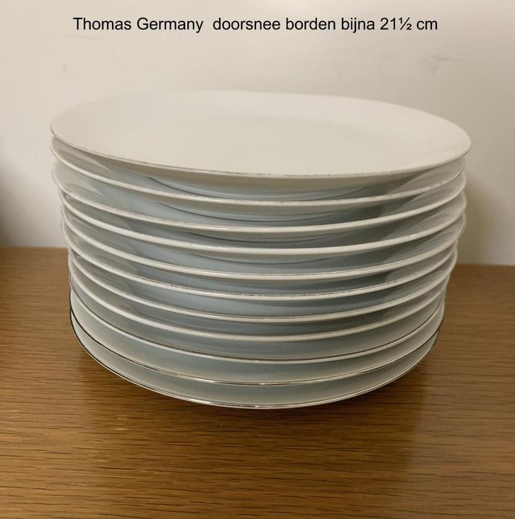 11 borden, Thomas, lunch- boterhamborden, wit, zilveren rand, Huis en Inrichting, Keuken | Servies, Gebruikt, Bord(en), Effen