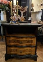 Vintage kastje, klassiek ladekastje oud halkastje zwart VdlM, Ophalen, 1 of 2 laden, Art Deco stijl Antiek Brocante kast wortelnoten fineer Louis XV