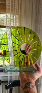 Vintage solifleur vaas, groen met glas en spiegel glas, Ophalen of Verzenden