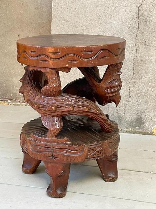 bijzettafeltje kruk plantentafeltje handwerk Azie vintage, Huis en Inrichting, Krukjes, Gebruikt, Hout, Ophalen of Verzenden