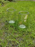 Twee grote kaarsenhouders glas groen, Nieuw, Groen, Minder dan 25 cm, Overige materialen