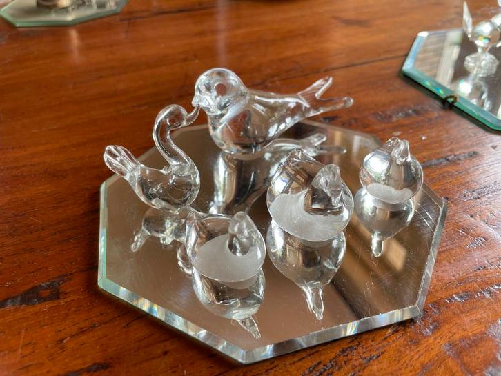 Glazen Dierenfiguren Set - Zwaan en Vogels Decoratie, Antiek en Kunst, Antiek | Glas en Kristal, Ophalen